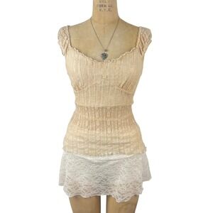Ethereal Lace Babydoll Sweetheart Ruffle Top Coquette Womens Small Praire Fairy